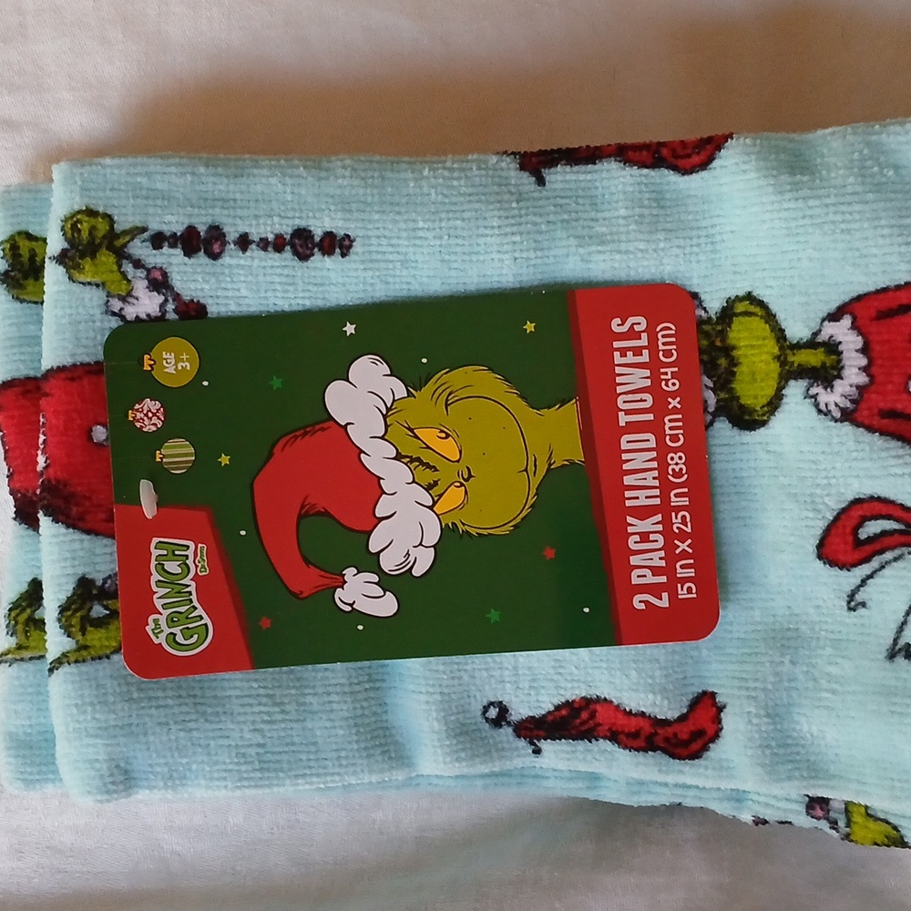 Christmas Dr Seuss The Grinch 2pk Hand Towels, 15"x 25",  blue, 100% cotton